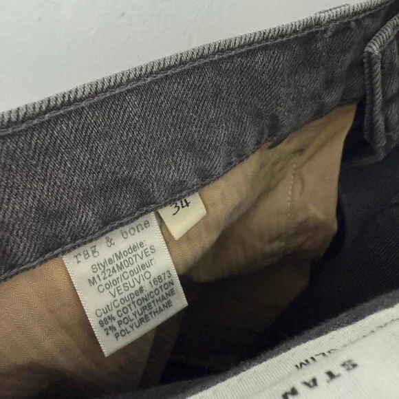 Rag & Bone Standard Issue Fit 1 Extra Slim Jeans Vesuvio Wash Gray Size 34 EUC - Picture 12 of 12